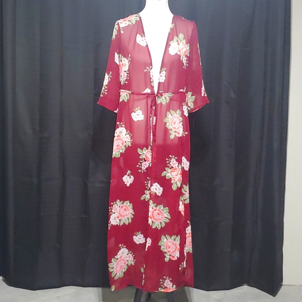 Sheer full length rose kimono